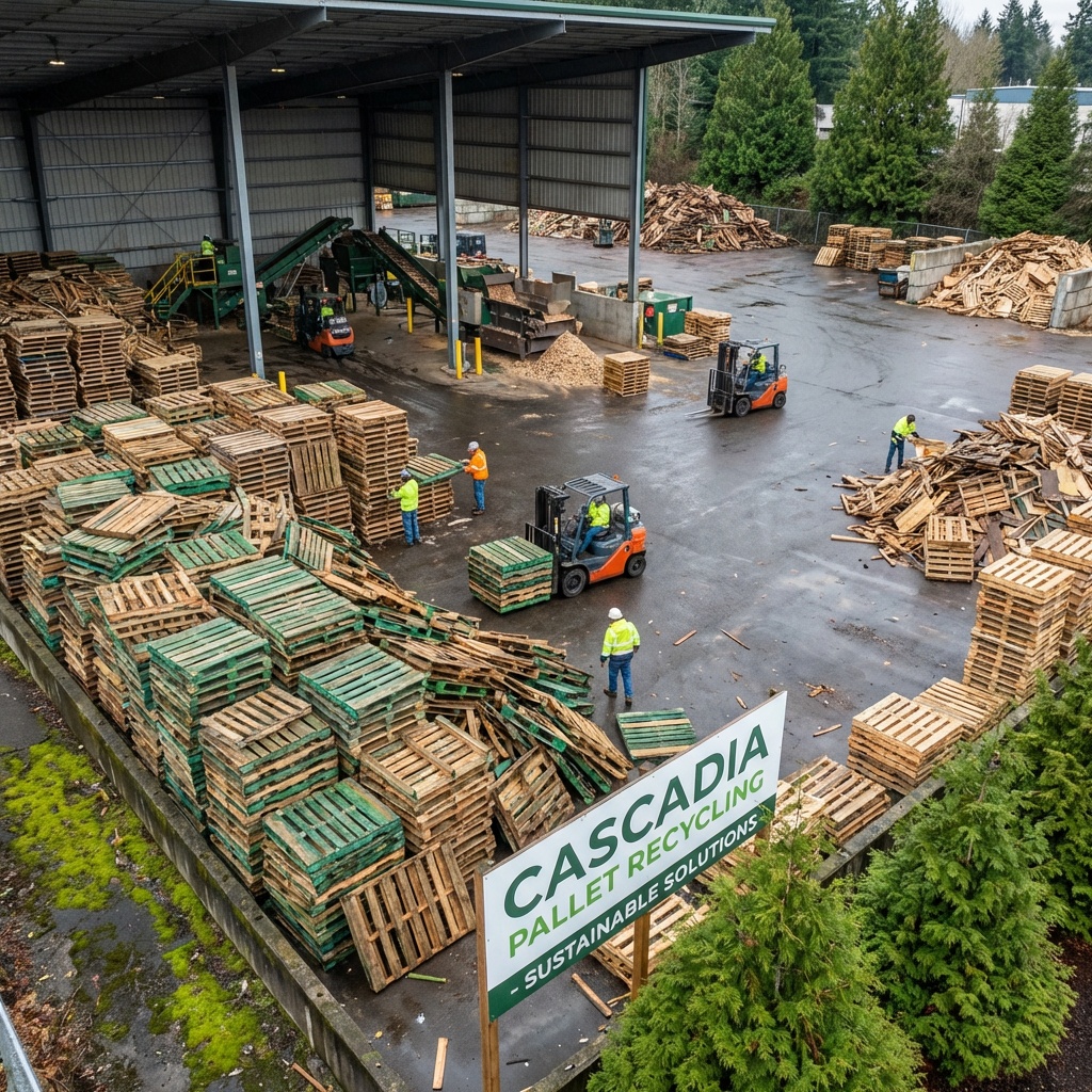 Pallets being sorted for recycling at a pallet yard