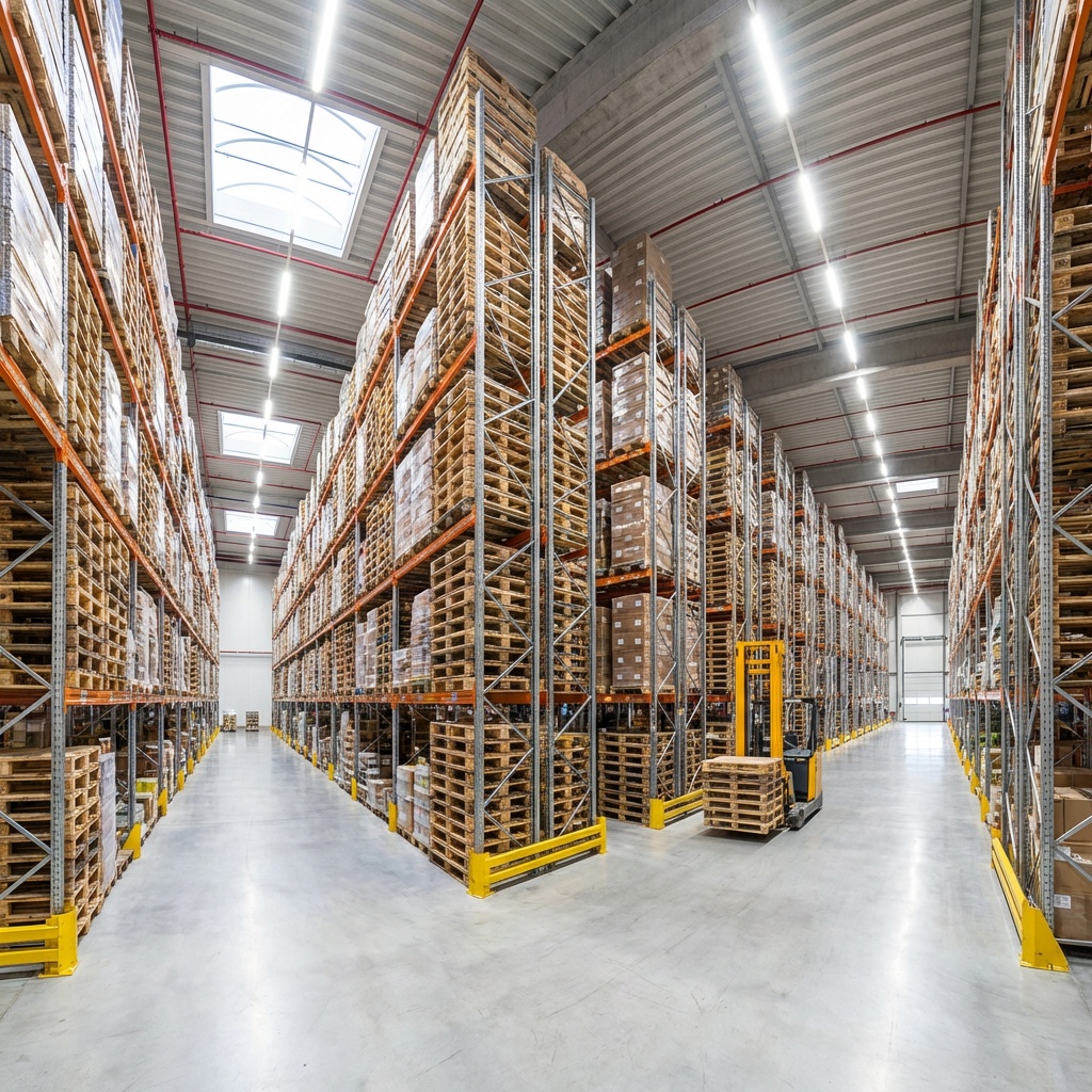 Warehouse manager checking pallet inventory on a tablet
