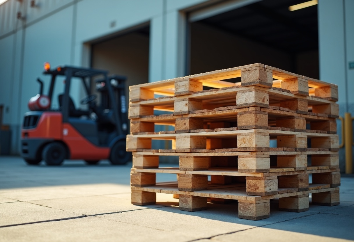 stack of used pallets ready for drop off